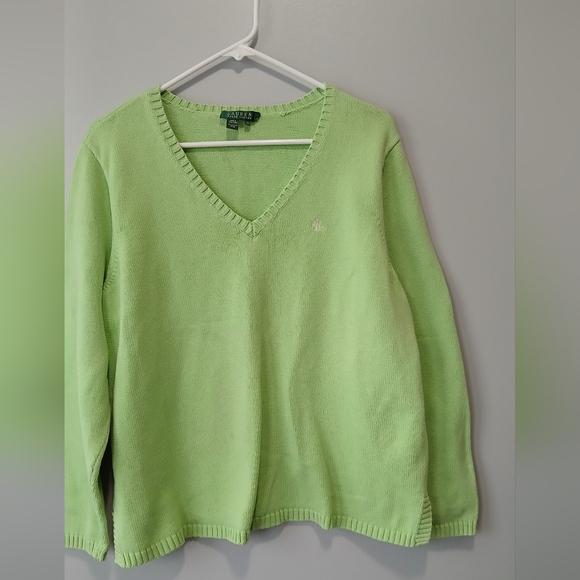 Lauren Ralph Lauren Sweaters - Lauren Ralph Lauren Vneck Lime Green Sweater Women 2X Old Money Cottagecore